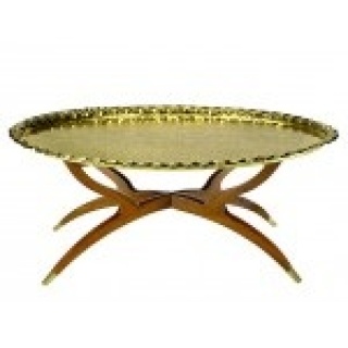 Moroccan Vintage Brass Tray Table with Folding Stand, e-Mosaik.